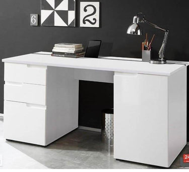 Santino Large White Gloss Computer Desk S15: Modern Functionality and Ample Storage - UK Luxury Furniture